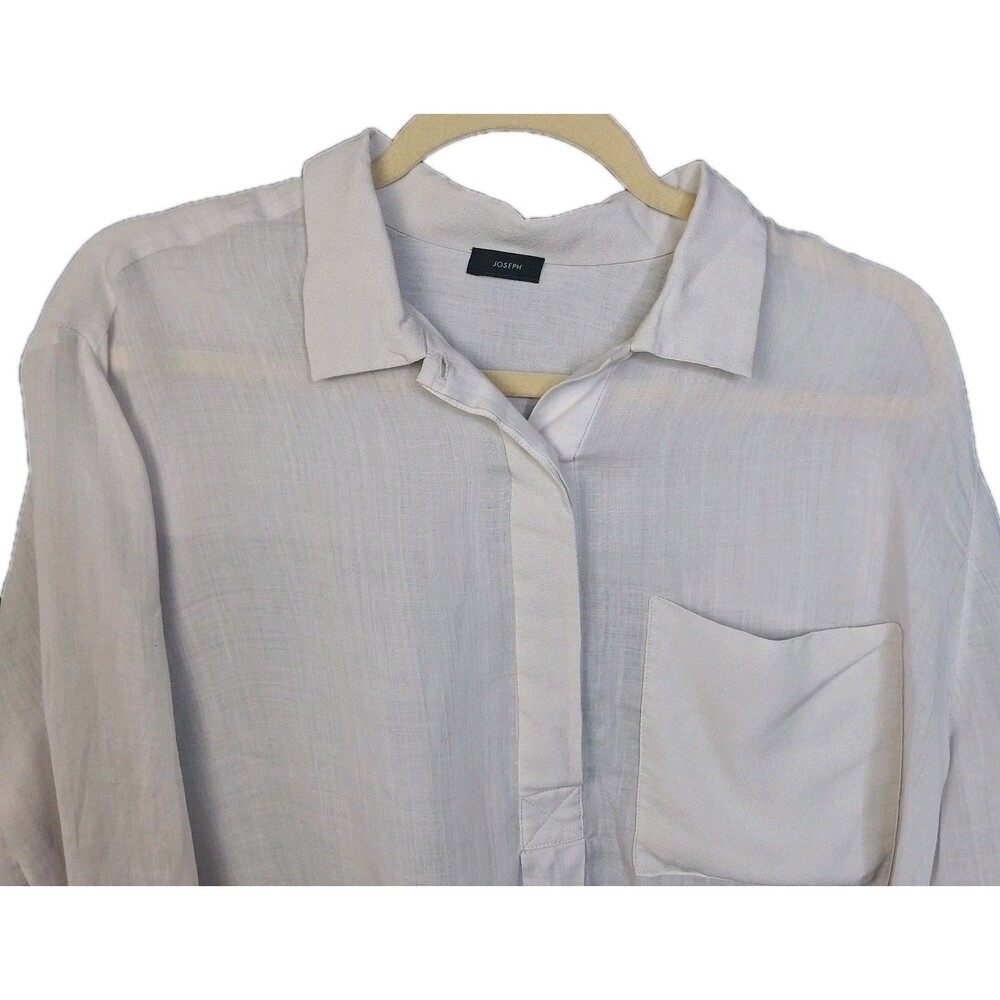 Sheer Light Gray Ramie Blouse Silk Cuffs Joseph Minimalist Top Sz 42 (US 10-12) - Picture 5 of 15